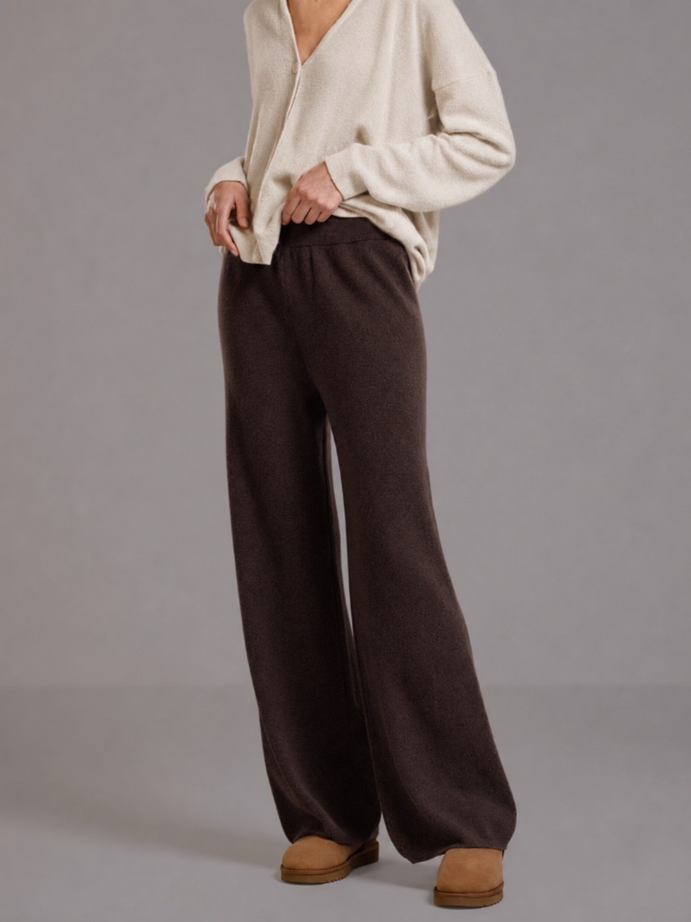 NWOT JAKI Isla Elastic Waist Cashmere Blend Pants Espresso Brown Rare Italy